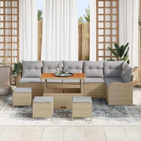 vidaXL Trädgårdsoffset 10 st Beige konstrotting Beige