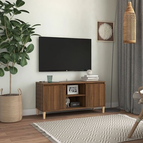 vidaXL TV-bänk med massiva träben brun ek 103,5x35x50 cm Brun