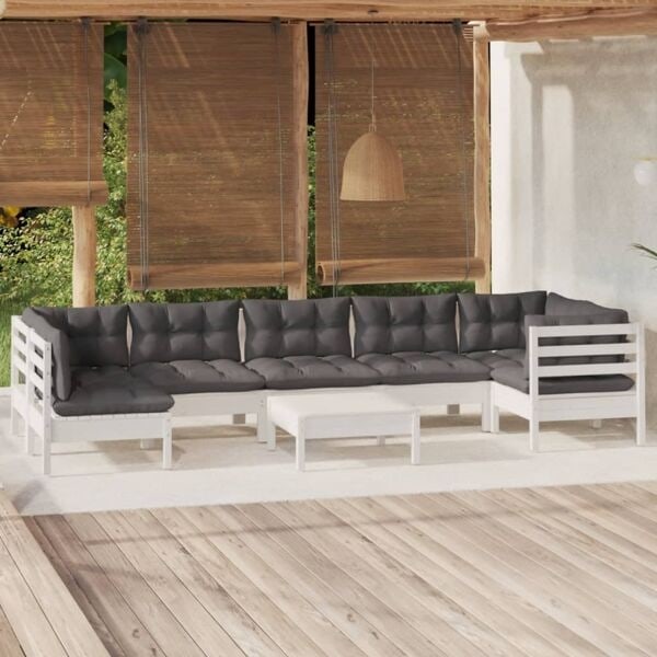 vidaXL Loungegrupp med dynor 8 delar vit massiv furu Vit
