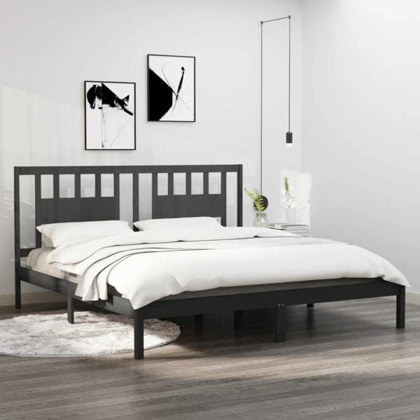 vidaXL Sängram grå massivt trä 180x200 cm Grå