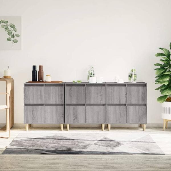 vidaXL Skänk 3 st grå sonoma 60x35x70 cm konstruerat trä Grå