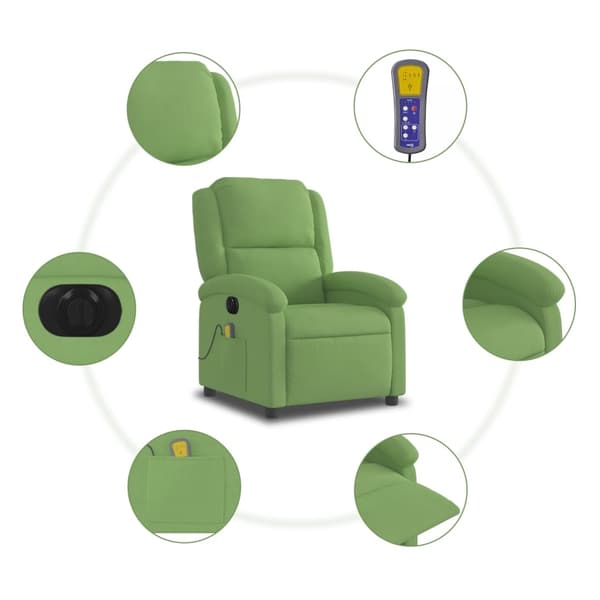 vidaXL Elektrisk massagefåtölj ljusgrön sammet Grön