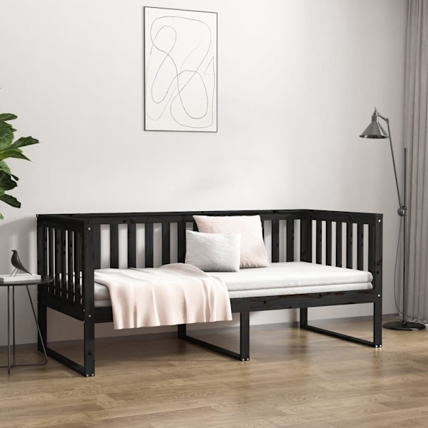 vidaXL Dagbädd svart 90x190 cm massiv furu Svart