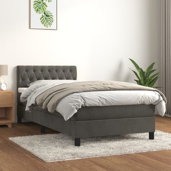 vidaXL Ramsäng med madrass mörkgrå 90x200 cm sammet Grå