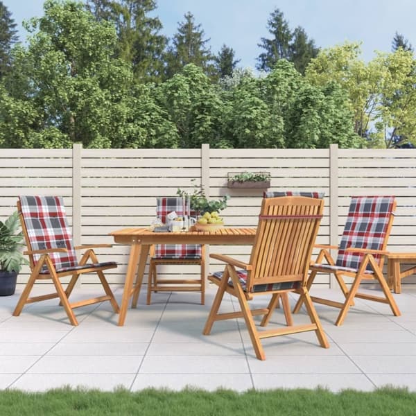 vidaXL Fällbara fåtöljer med dynor, 4 st, massivt trä, teak Brun