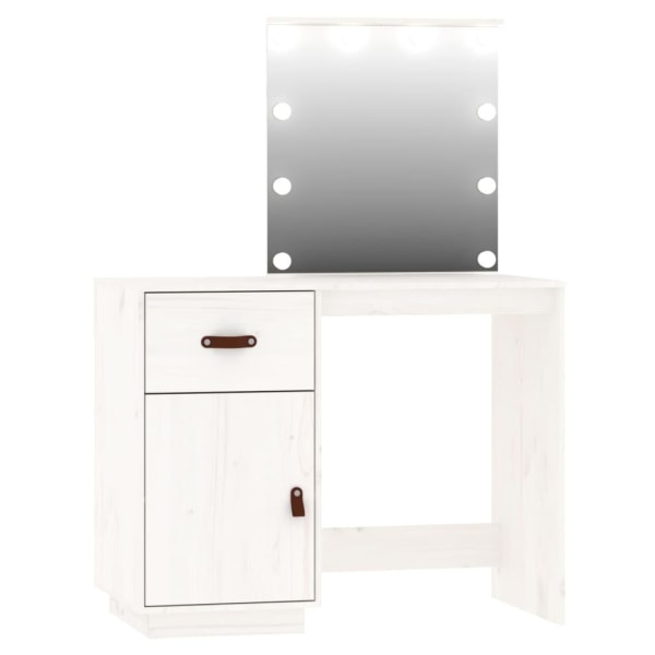 vidaXL Sminkbord med spegel LED vit massiv furu Vit