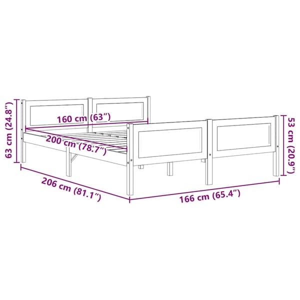 vidaXL Sängram massiv furu grå 160x200 cm grå