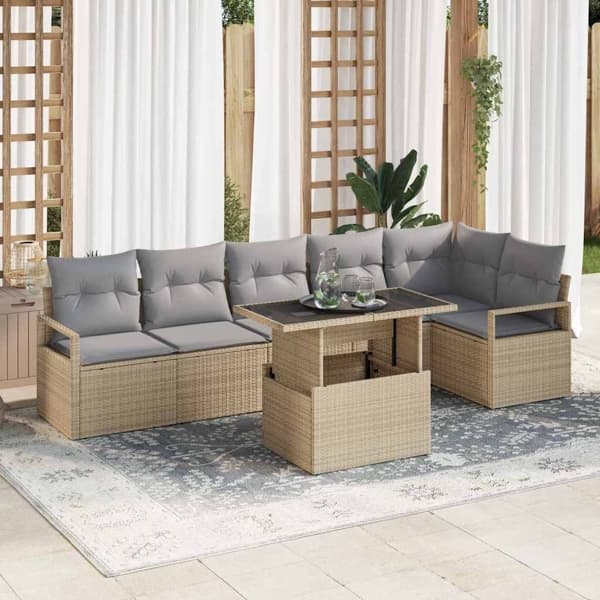 vidaXL Trädgårdsoffset 7 st Beige konstrotting Beige