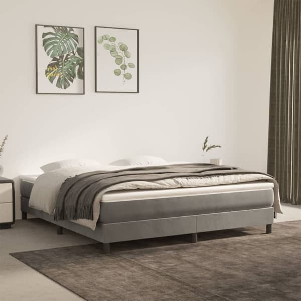 vidaXL Ramsäng med madrass ljusgrå 180x200 cm sammet Grå