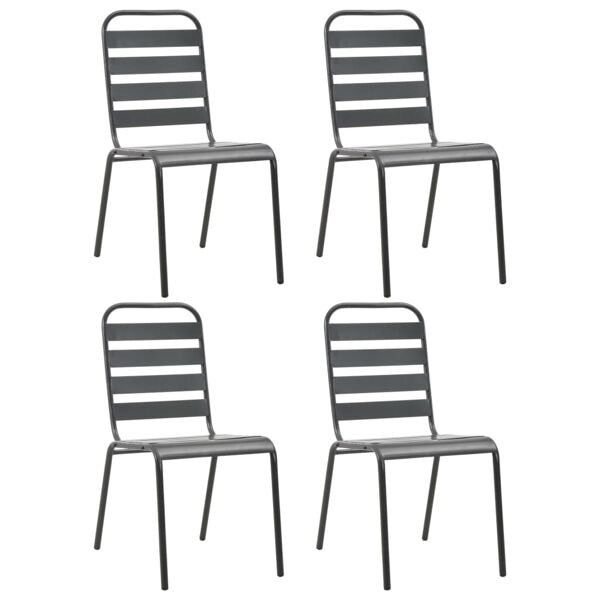 vidaXL Utestolar 4 st ribbad design stål mörkgrå grå