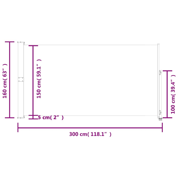 vidaXL Infällbar sidomarkis 160x300 cm grå grå