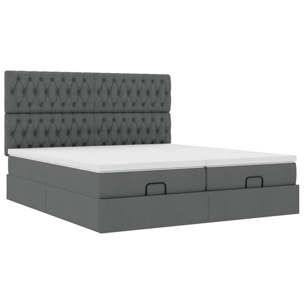 vidaXL Ottoman sängram med madrasser mörkgrå 200x200 cm tyg Grå