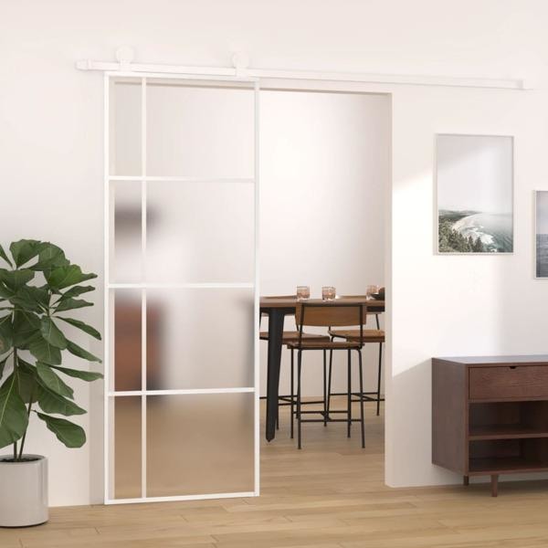 vidaXL Skjutdörr frostat ESG-glas och aluminium 76x205 cm vit Vit