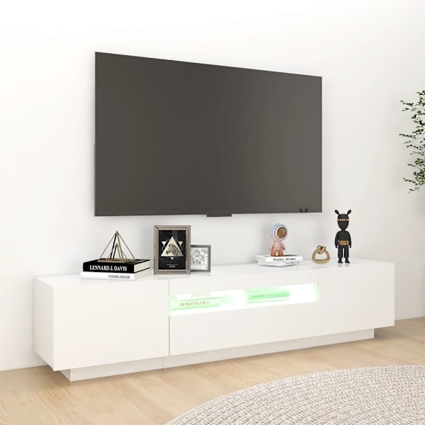 vidaXL TV-bänk med LED-belysning vit högglans 180x35x40 cm Vit