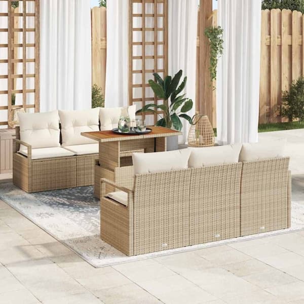 vidaXL Trädgårdsoffset 7 st Beige Poly rattan Beige