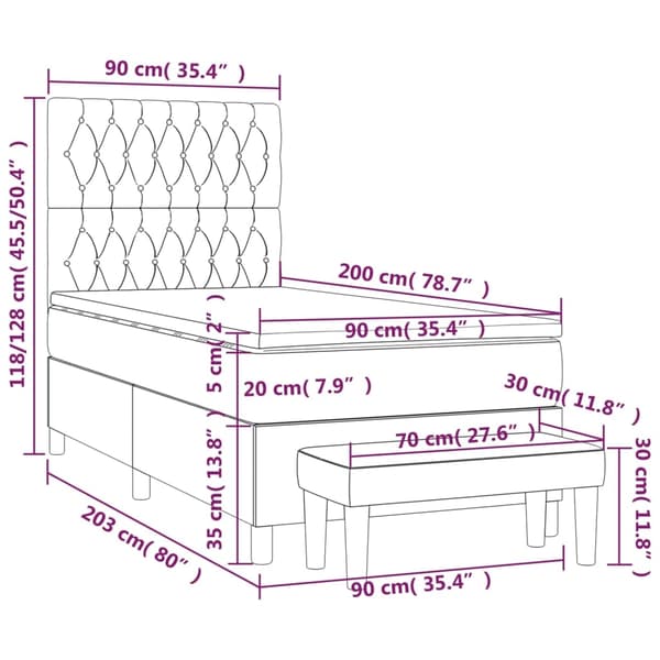 vidaXL Ramsäng med madrass ljusgrå 90x200 cm sammet Grå