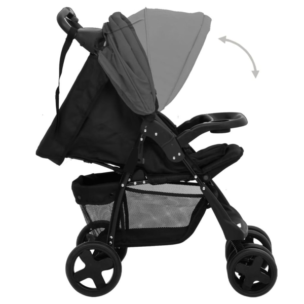 vidaXL Barnvagn 3-i-1 mörkgrå och svart stål grå