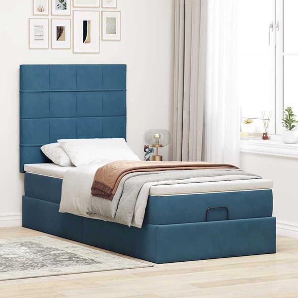 vidaXL Ottoman sängram med madrasser mörkblå 100x200 cm sammet Blå