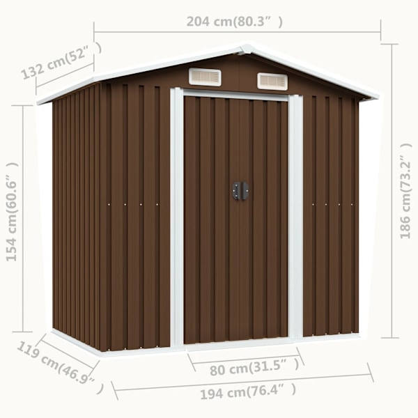 vidaXL Förvaringsbod brun 204x132x186 cm stål Brun