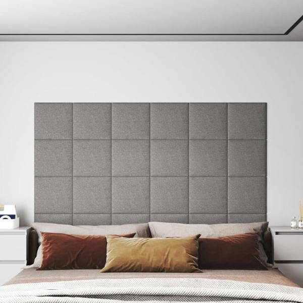 vidaXL Väggpaneler 12 st ljusgrå 30x30 cm tyg 1,08 m² Grå