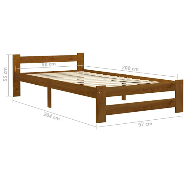 vidaXL Sängram honungsbrun massiv furu 90x200 cm Brun