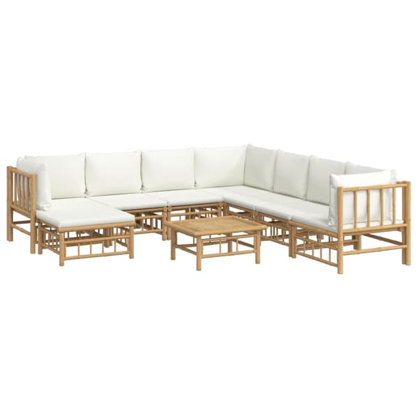 vidaXL Loungegrupp 9 delar gräddvita dynor bambu Brun