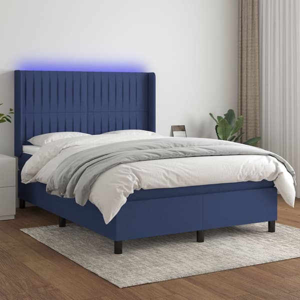 vidaXL Ramsäng med madrass & LED blå 140x200 cm tyg Blå