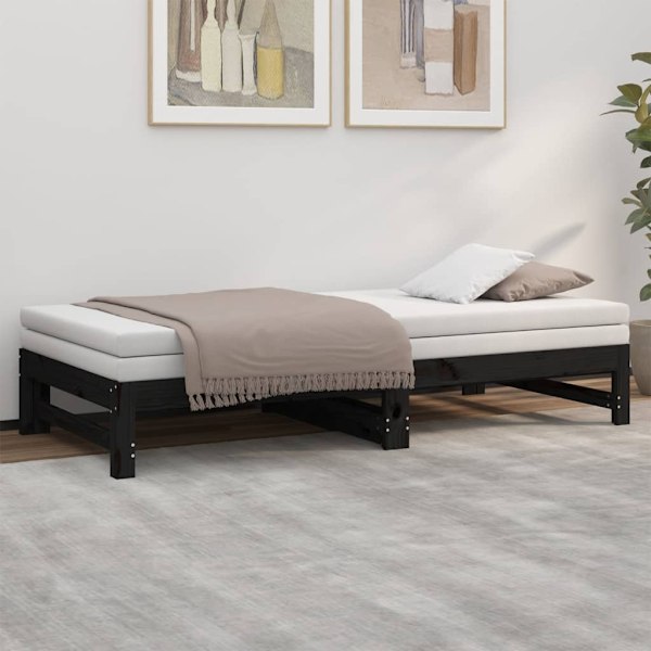 vidaXL Utdragbar dagbädd svart 2x(90x190) cm massiv furu Svart