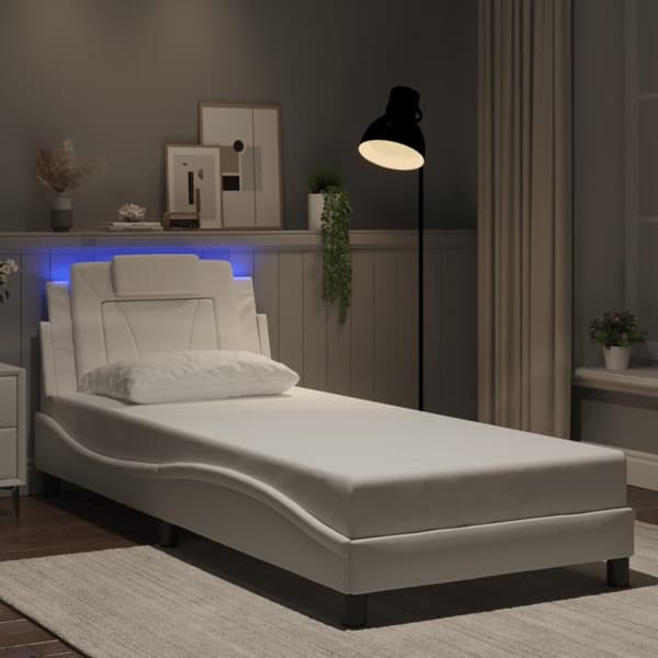 vidaXL Sängram med LED-belysning vit 80x200 cm konstläder Vit
