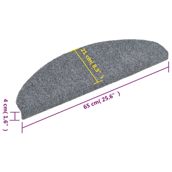 vidaXL Trappstegsmattor självhäftande 15 st brodyr 65x21x4 cm ljusgrå grå