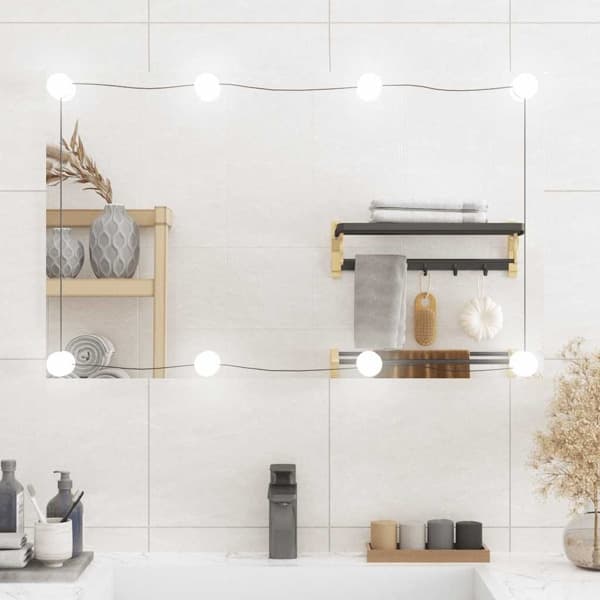 vidaXL Väggspegel med LED-belysning 50x80 cm glas rektangulär Silver