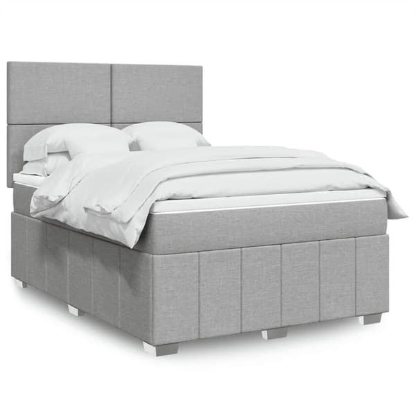 vidaXL Ramsäng med madrass ljusgrå 140x190 cm tyg Grå