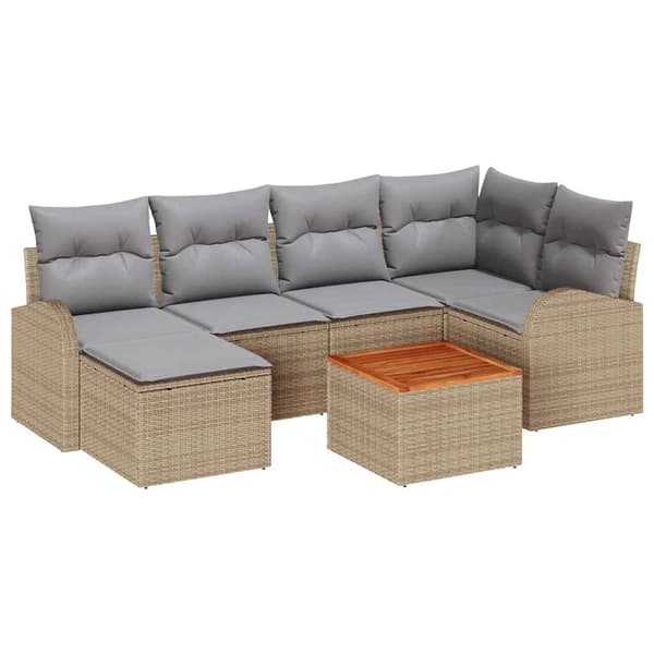 vidaXL Trädgårdsoffset 7 st Beige konstrotting Beige