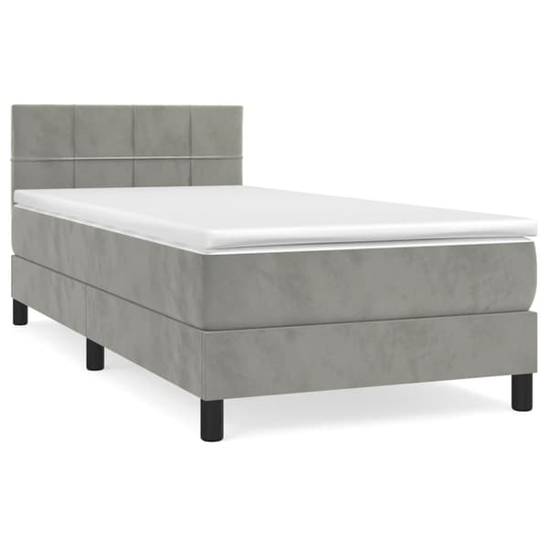 vidaXL Ramsäng med madrass ljusgrå 90x190 cm sammet Grå
