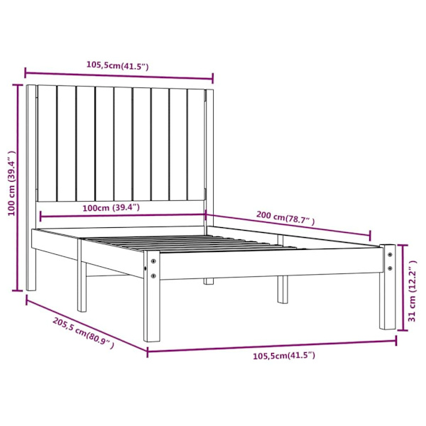vidaXL Sängram vit massiv furu 100x200 cm Vit