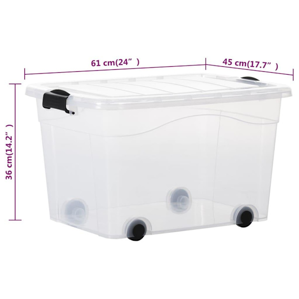 vidaXL Förvaringslådor med hjul & lock 2 st genomskinlig 60 L Transparent