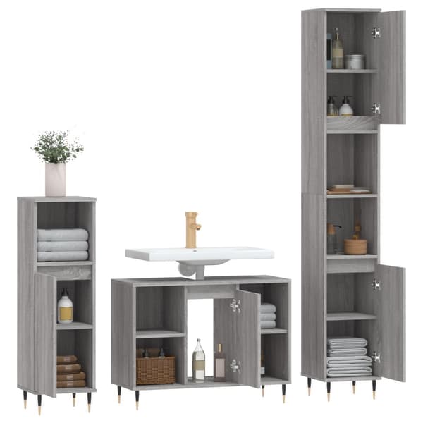 vidaXL Badrumsmöbler set 3 delar grå sonoma konstruerat trä Grå