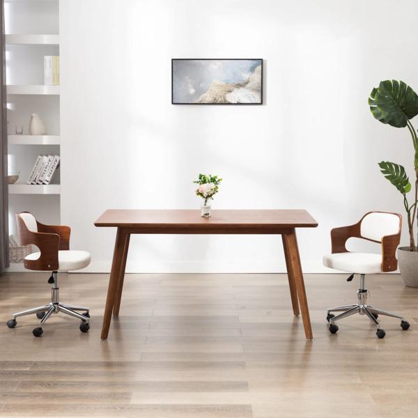 vidaXL Snurrbar kontorsstol böjträ och konstläder vit Vit
