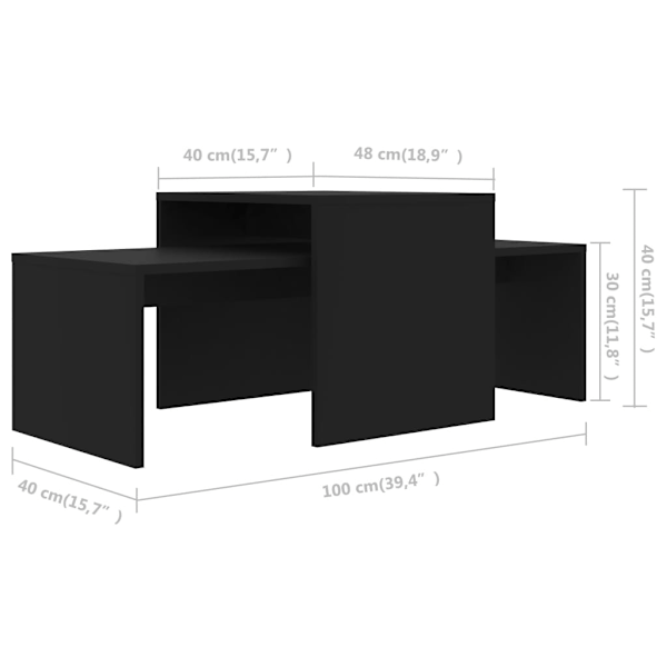 vidaXL Soffbord set svart 100x48x40 cm konstruerat trä Svart