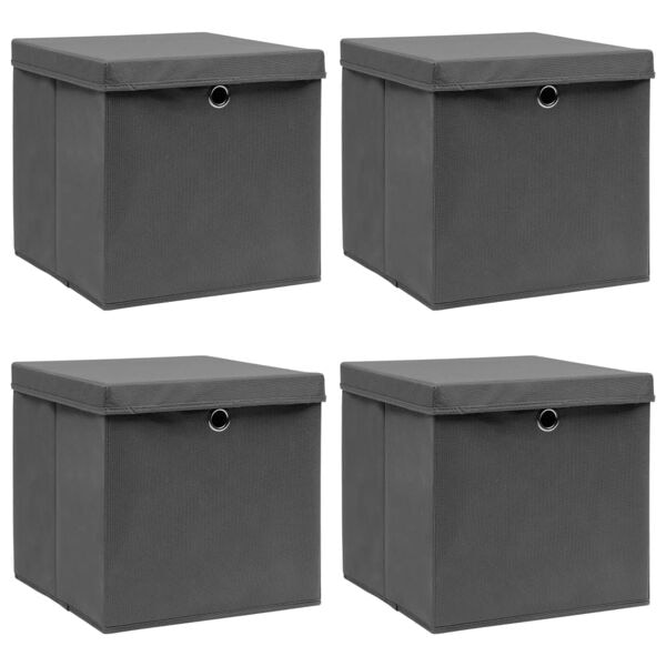 vidaXL Förvaringslådor med lock 4 st grå 32x32x32 cm tyg grå
