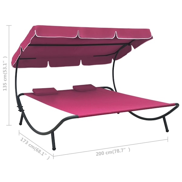vidaXL Solsäng med tak & kuddar rosa Rosa