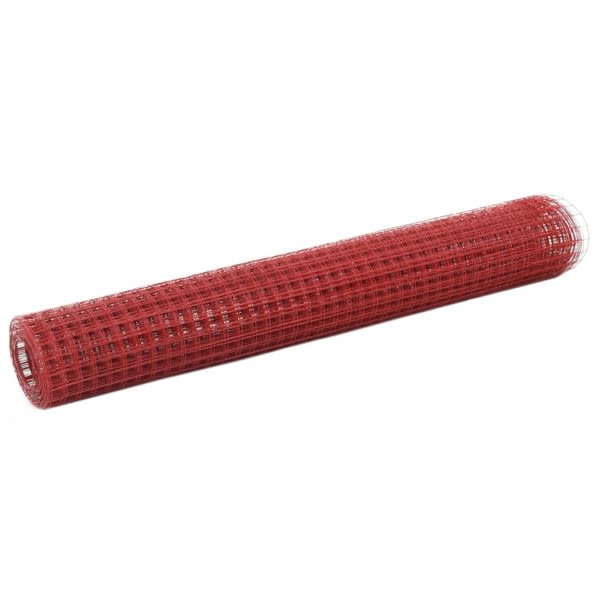 vidaXL Hönsnät stål med PVC-beläggning 25x1 m röd Röd
