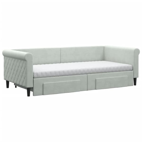 vidaXL Dagbädd utdragbar med lådor ljusgrå 90x200 cm sammet Grå