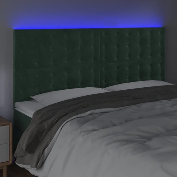 vidaXL Sänggavel LED mörkgrön 200x5x118/128 cm sammet Grön