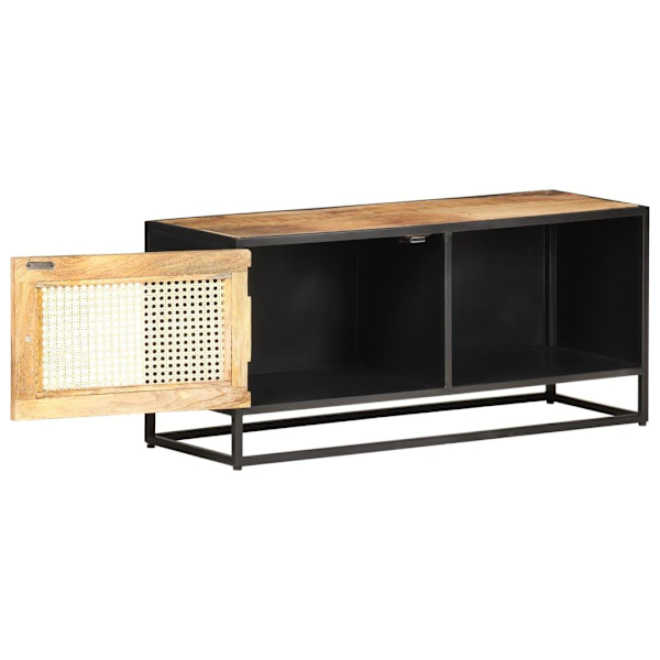 vidaXL TV-bänk 90x30x40 cm massivt grovt mangoträ och naturlig rotting Brun