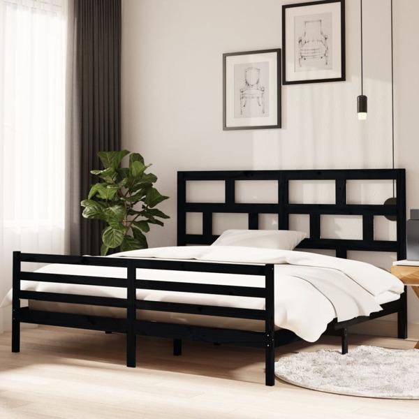 vidaXL Sängram svart massiv furu 200x200 cm Svart
