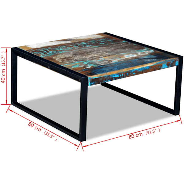 vidaXL Soffbord återvunnet massivt trä 80x80x40 cm multifärg