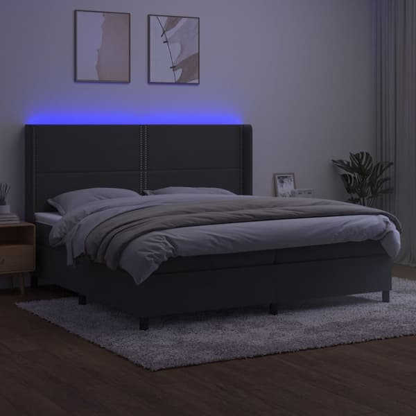 vidaXL Ramsäng med madrass & LED mörkgrå 200x200 cm sammet Grå