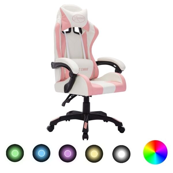 vidaXL Gamingstol med RGB LED-lampor rosa och svart konstläder multifärg