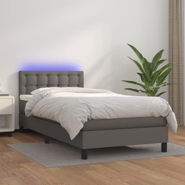 vidaXL Ramsäng med madrass & LED grå 100x200 cm konstläder Grå